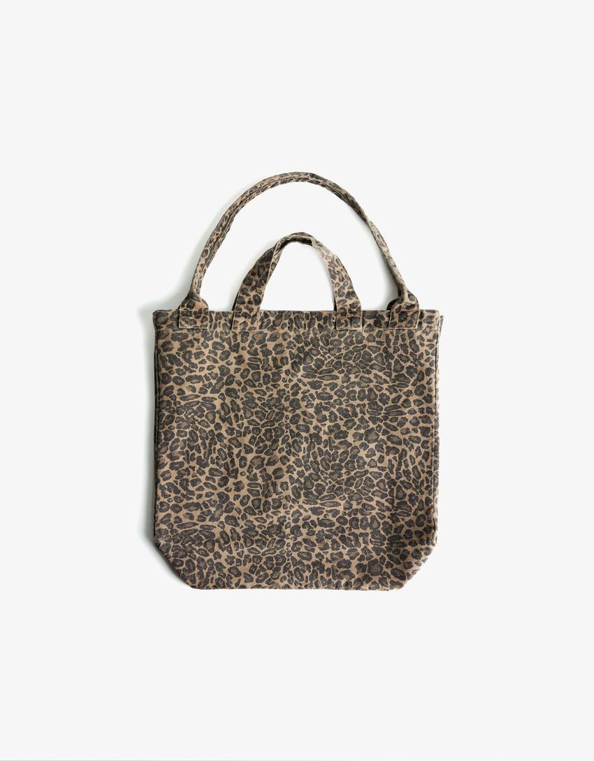 Animal print shopper bag-Brown