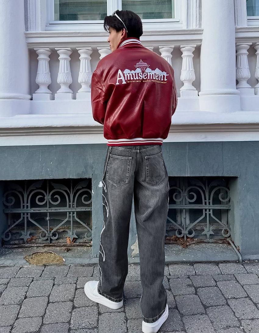 Baggy jeans with patch-Dark blue