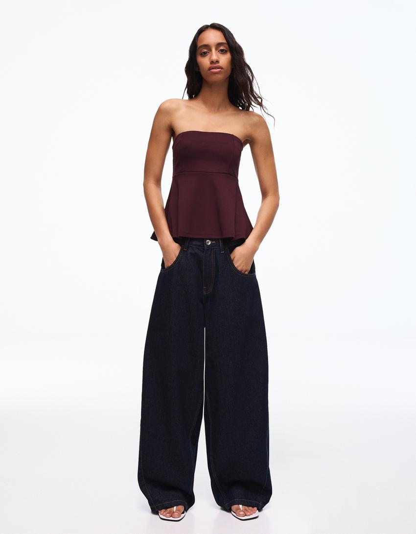 Top bandeau à basque-Violet