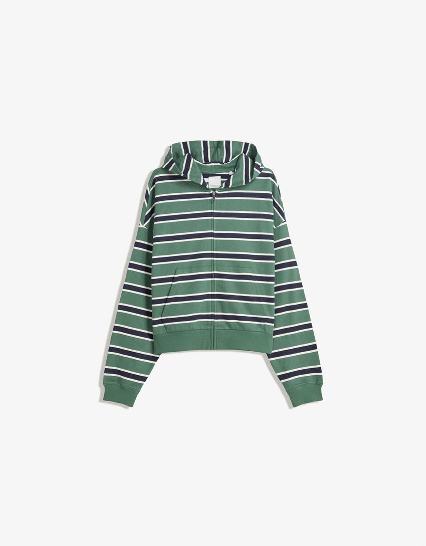 Striped hoodie with zip-Green-0