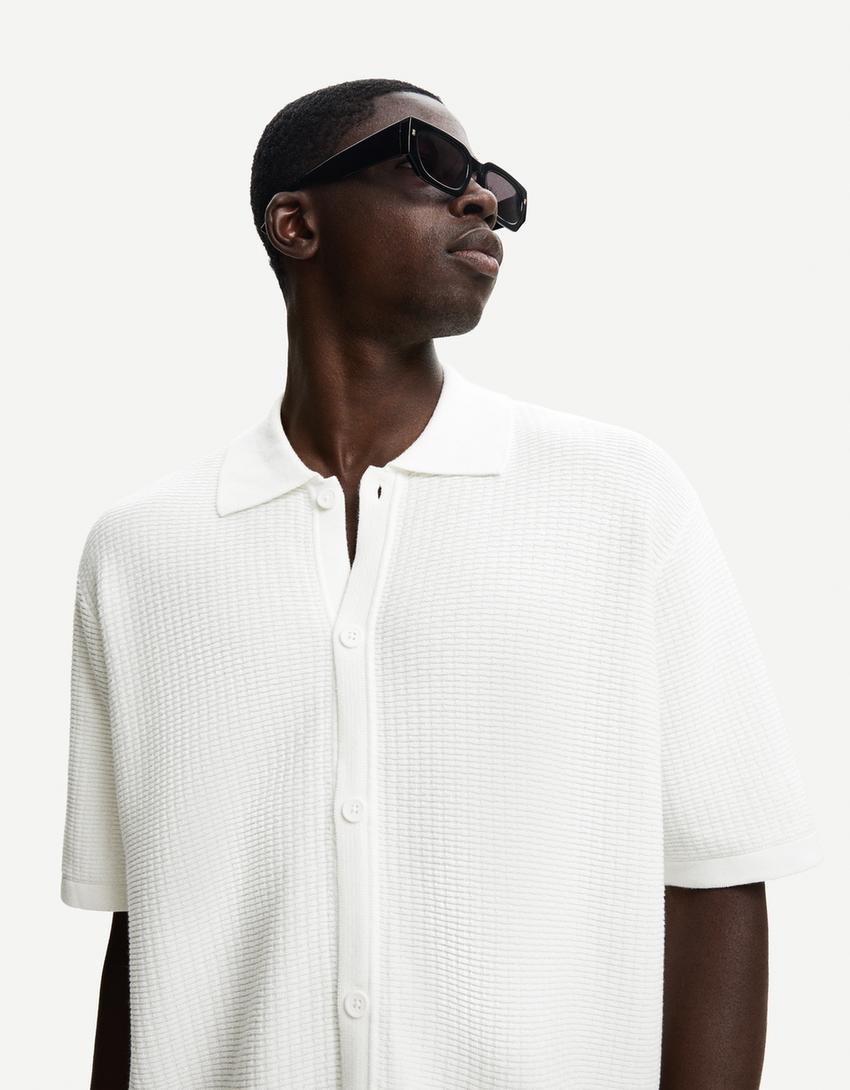 Textured short sleeve shirt-White-3