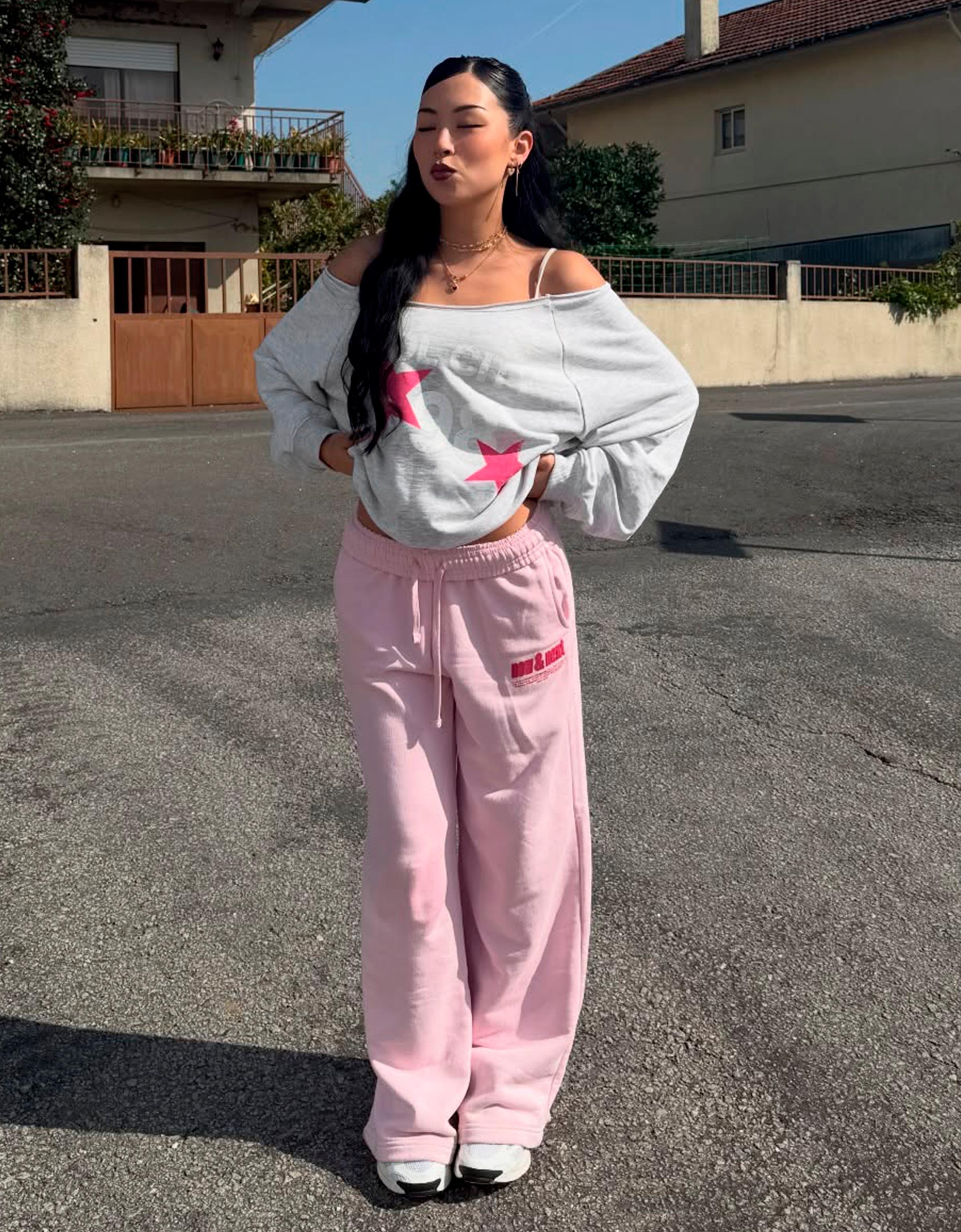 Baskılı geniş paça şardonlu eşofman altı - Görsel 6