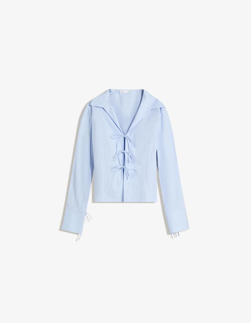 Chemise cintrée à nouer-Bleu clair-3