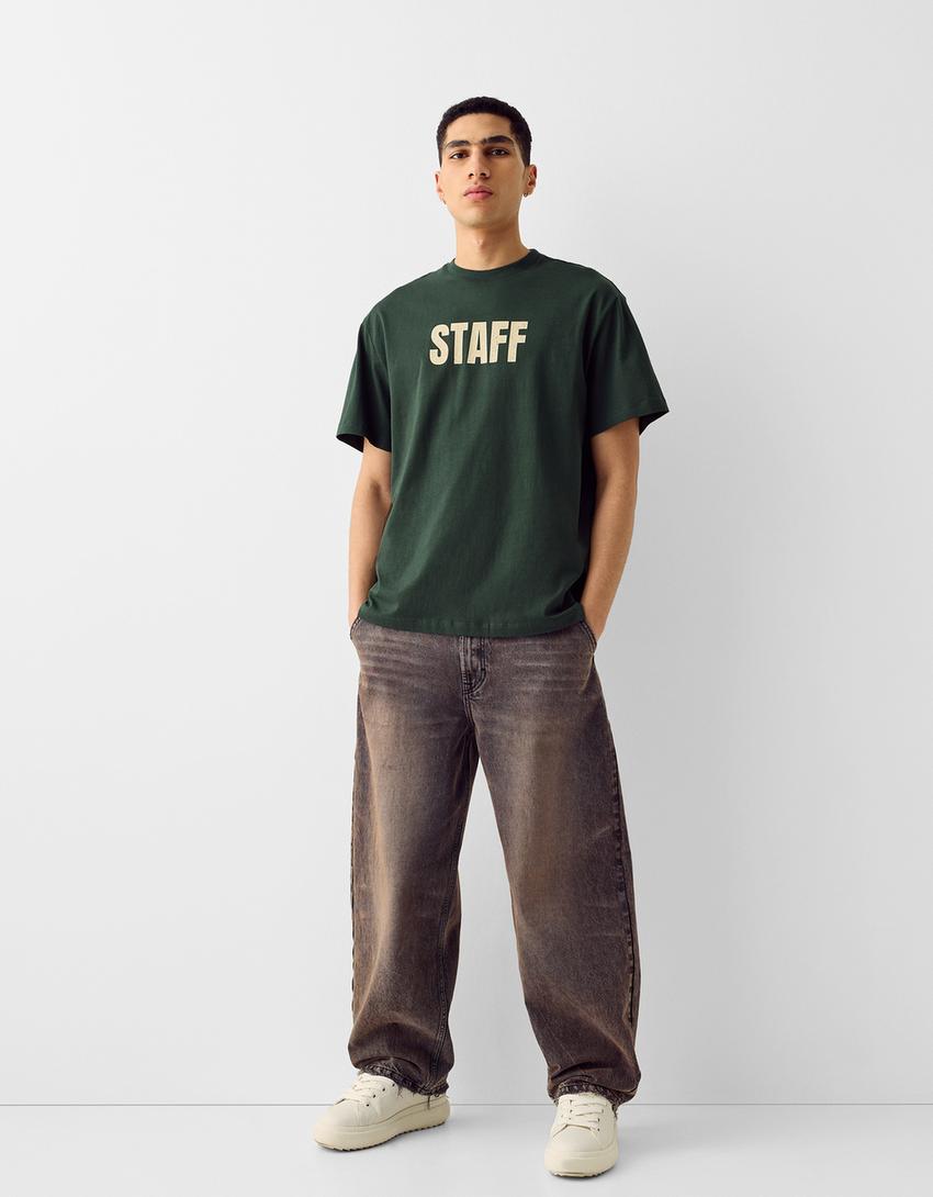 T-shirt manches courtes boxy fit imprimé varsity-Vert-3