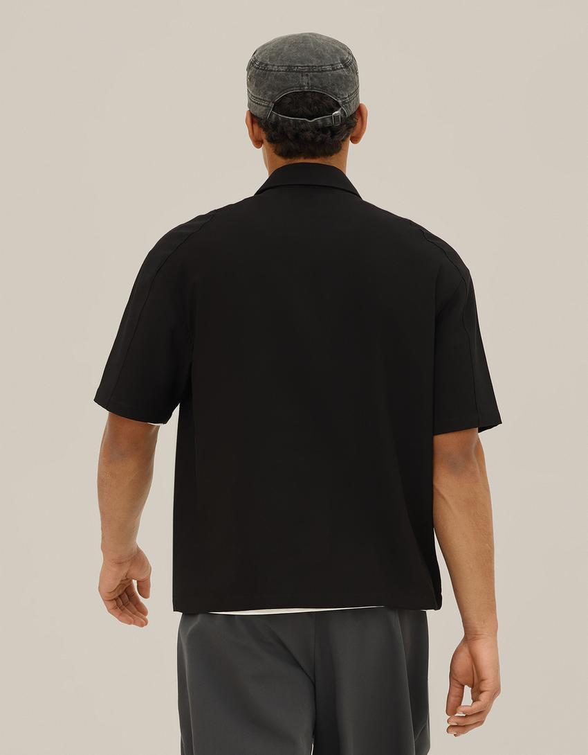 Kısa kollu nakışlı polo-Siyah