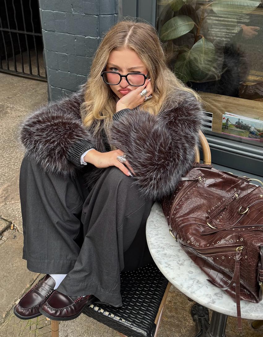 Sac maxi similicuir clous-Marron