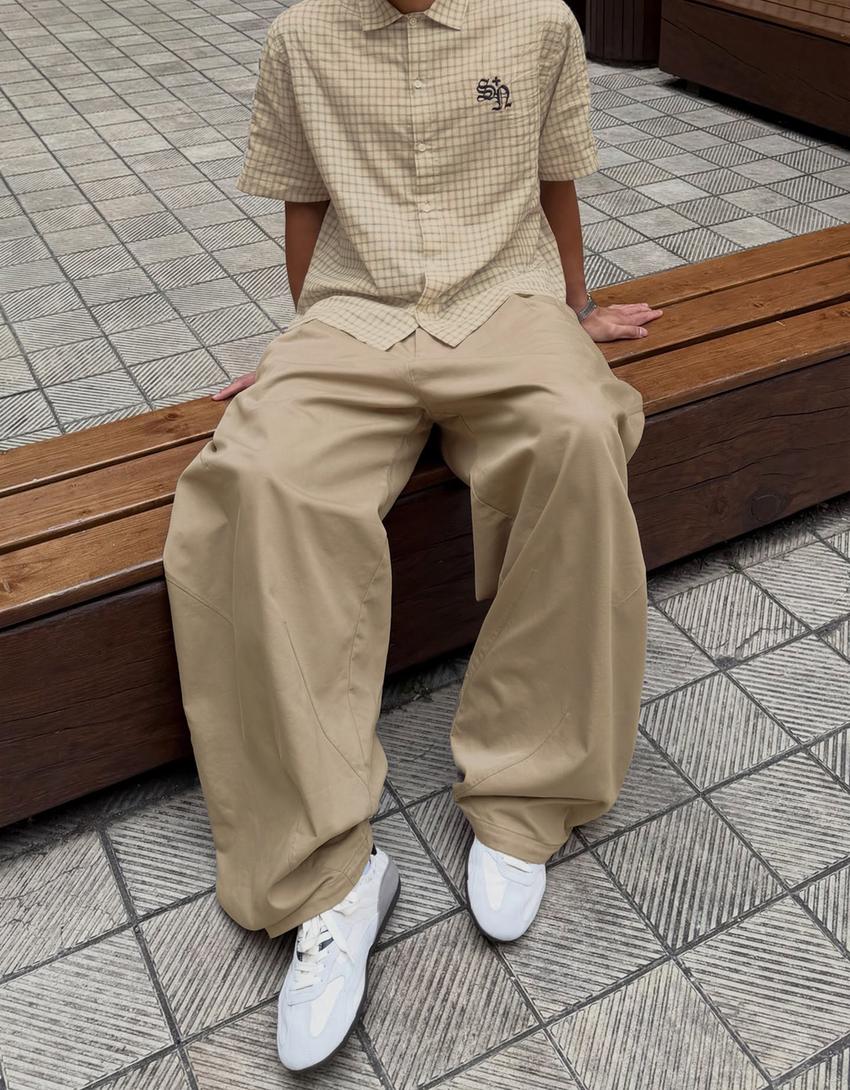 Pantaloni barrel fit con pinces-Grigio