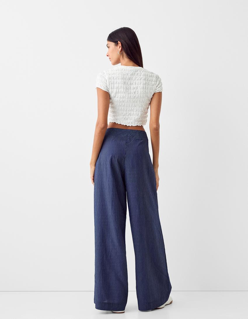 Short sleeve waffle-knit T-shirt with print-Off white-1