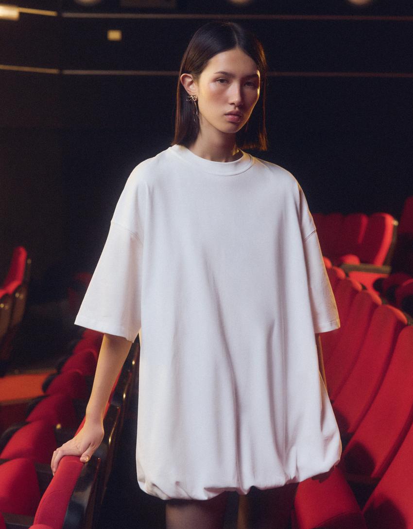 Oversize balloon dress T-shirt-White