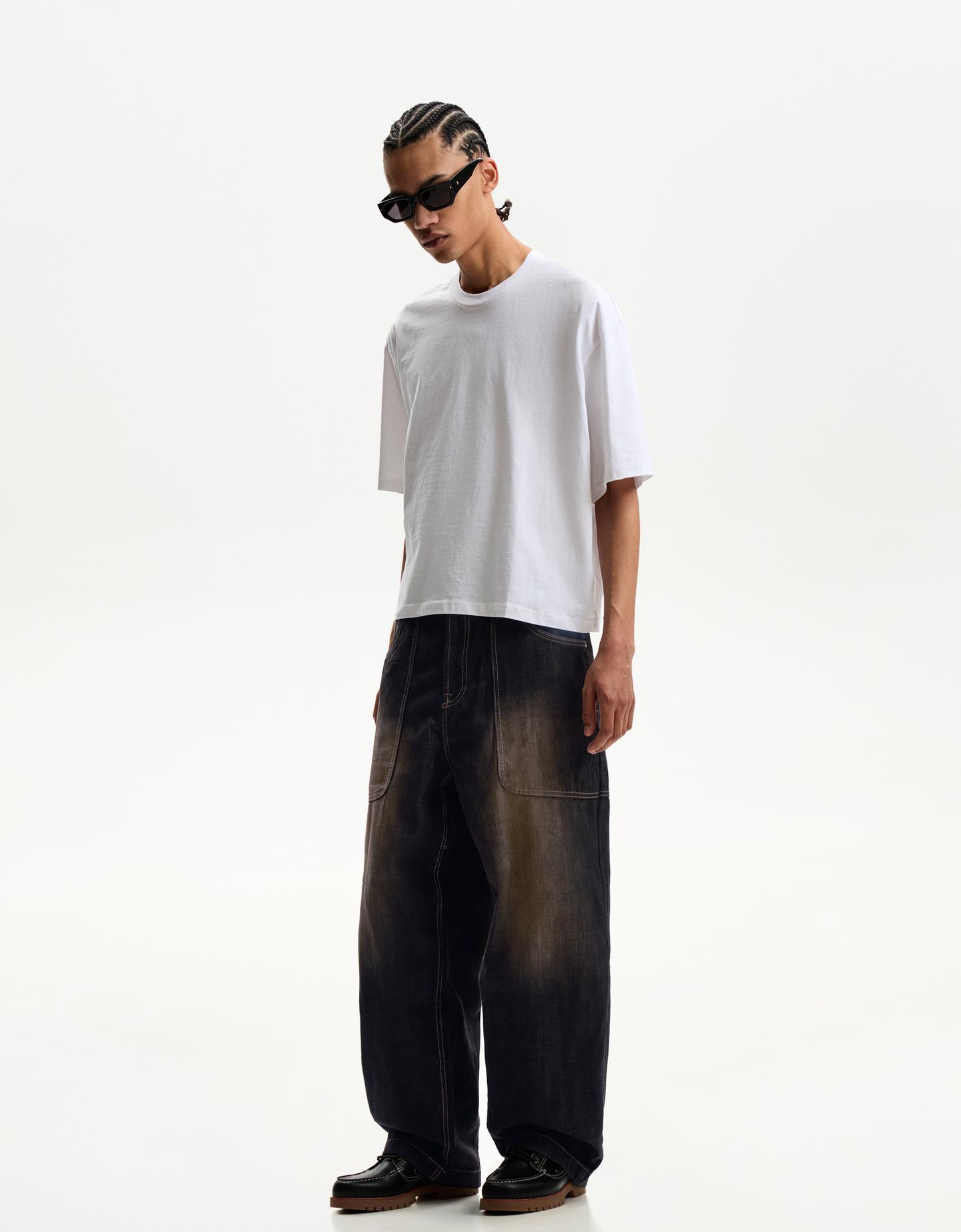 Bershka jeansy baggy brązowy