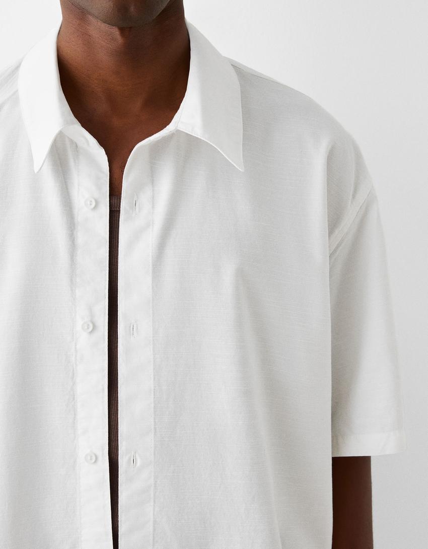 Chemise manches courtes garment dyed-Blanc cassé-5