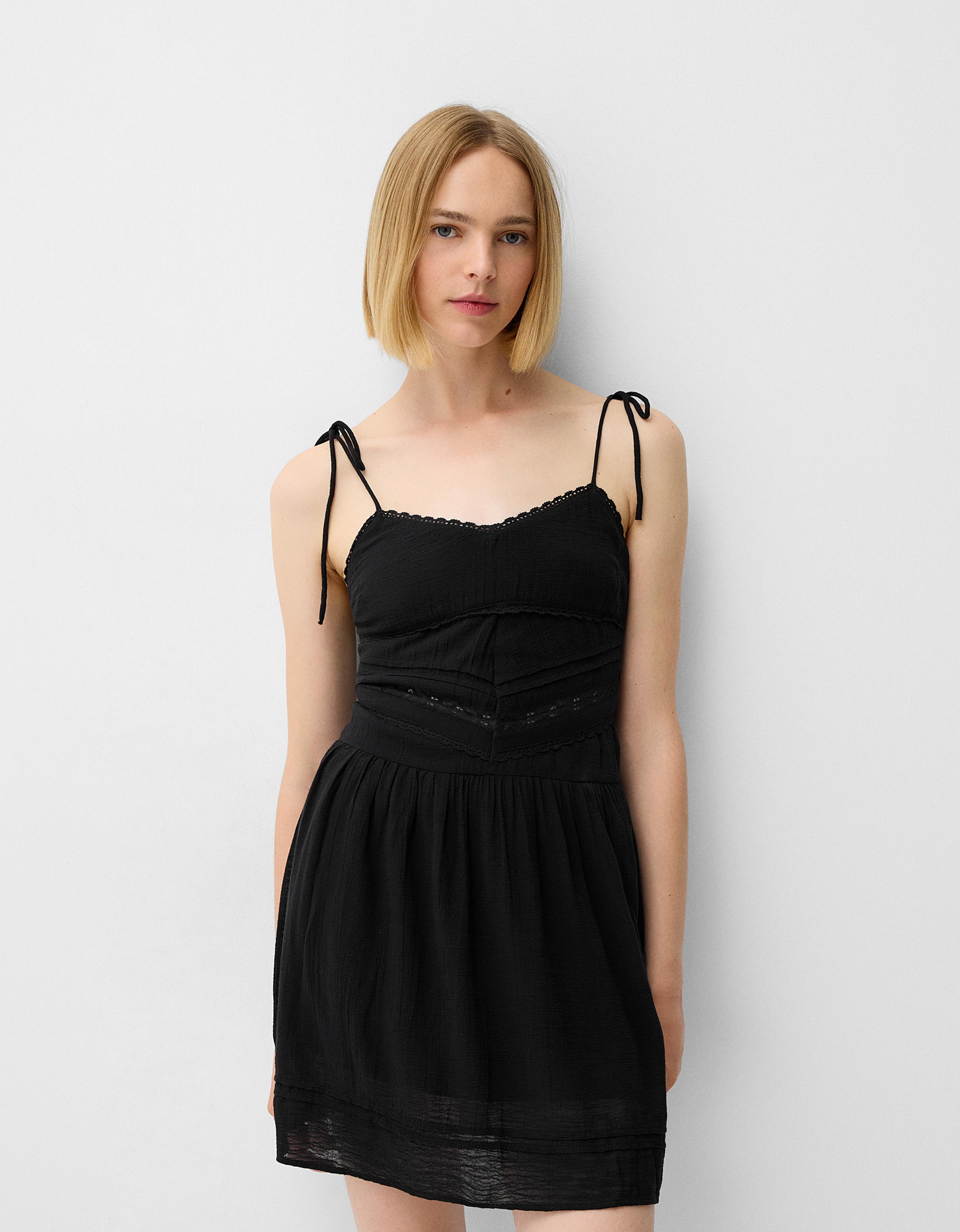 Bershka Rustikales Minikleid Damen L Schwarz