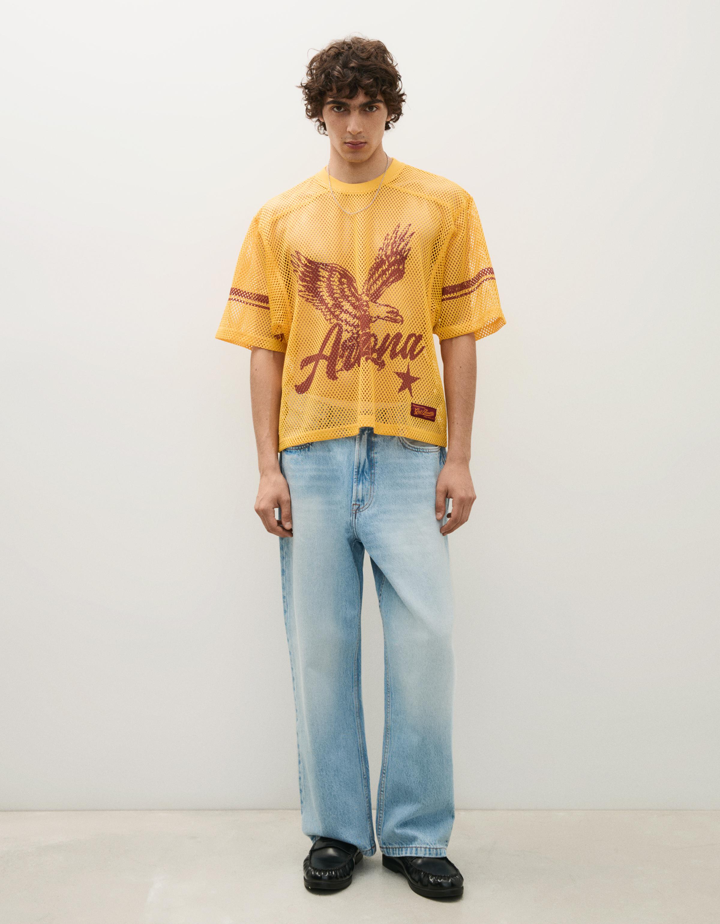 Boxy fit mesh print T-shirt — Yellow