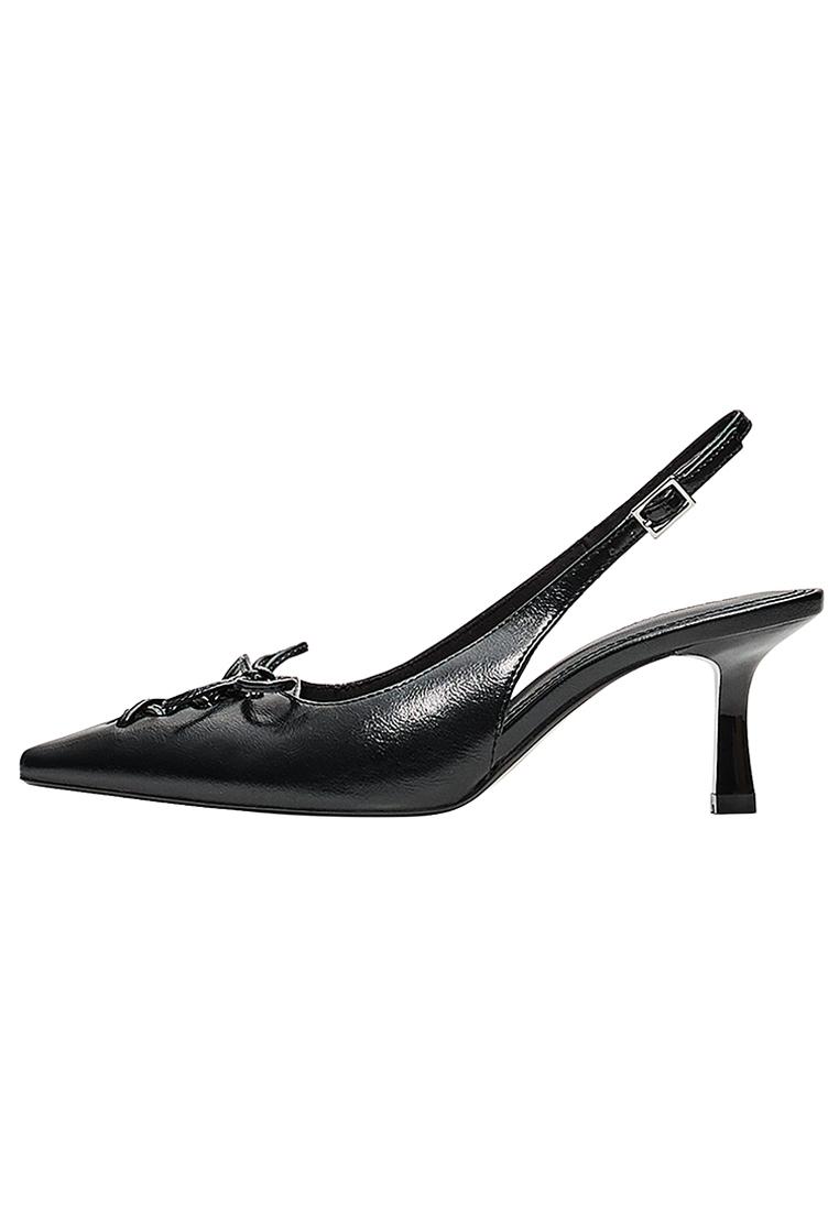 KITTEN HEEL CORSET SHOES — BLACK