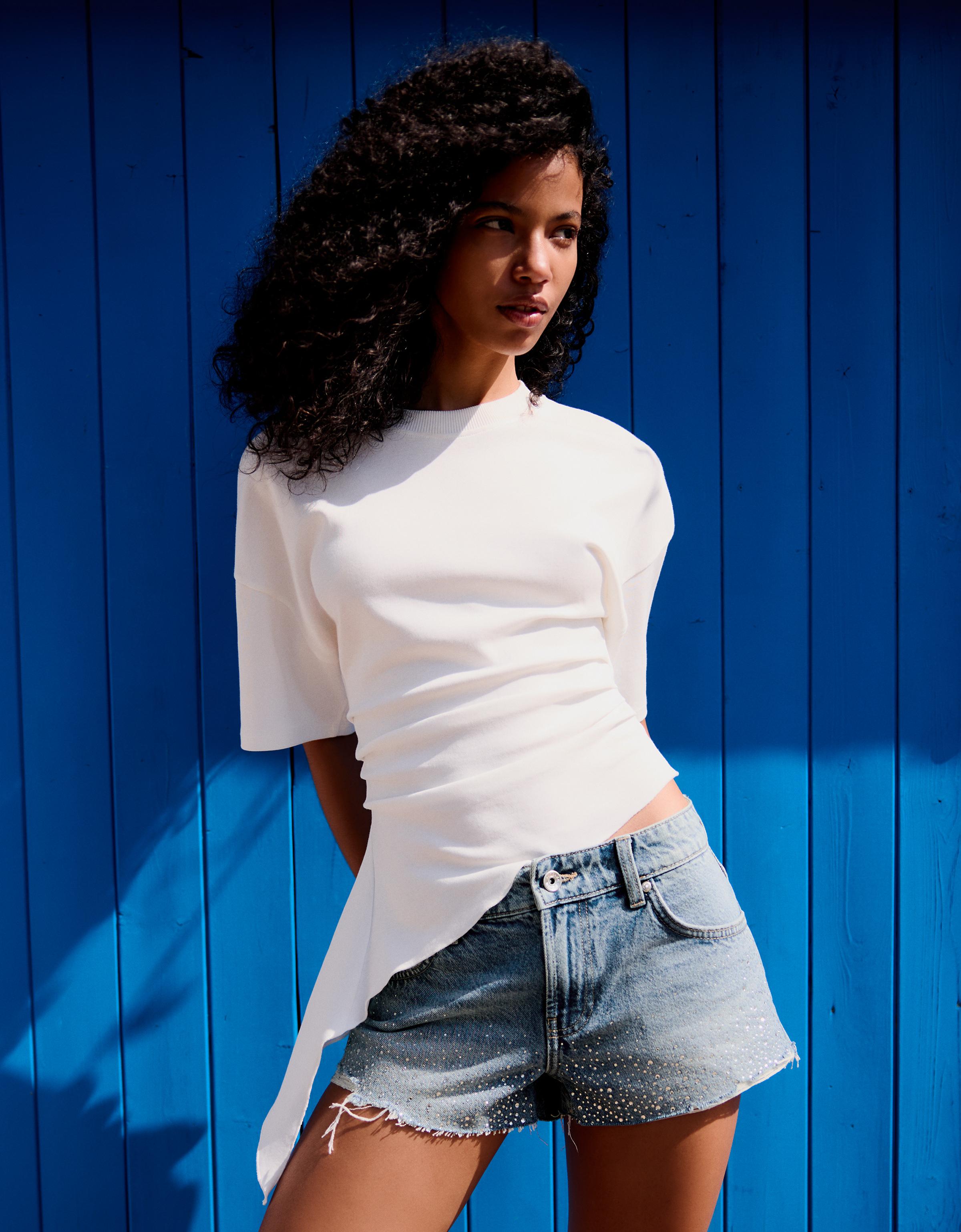 Short Denim Brillos Mujer 36 Azul Lavado