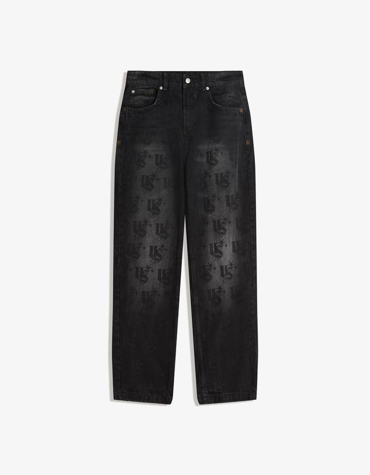 Straight-leg jeans with laser print