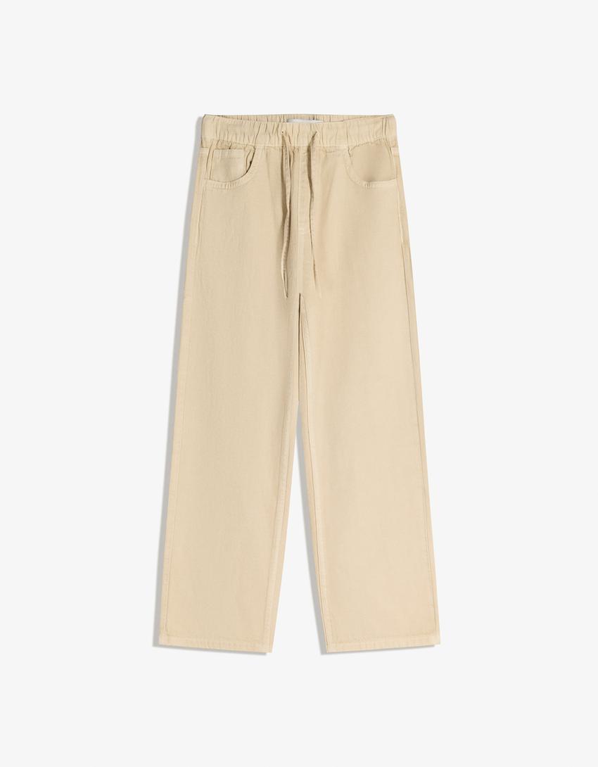 Straight jogger jeans-Beige