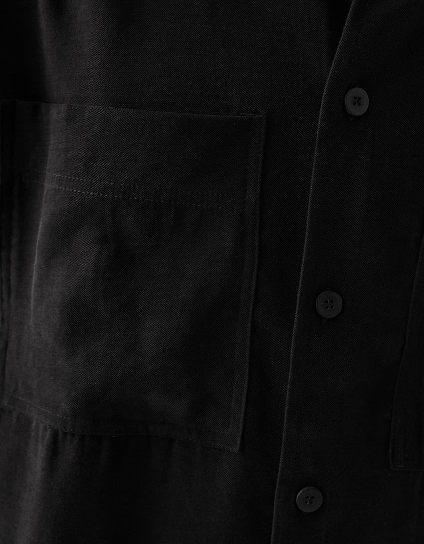 قميص رسمي بقصّة مربعة وأكمام قصيرة-أسود-5