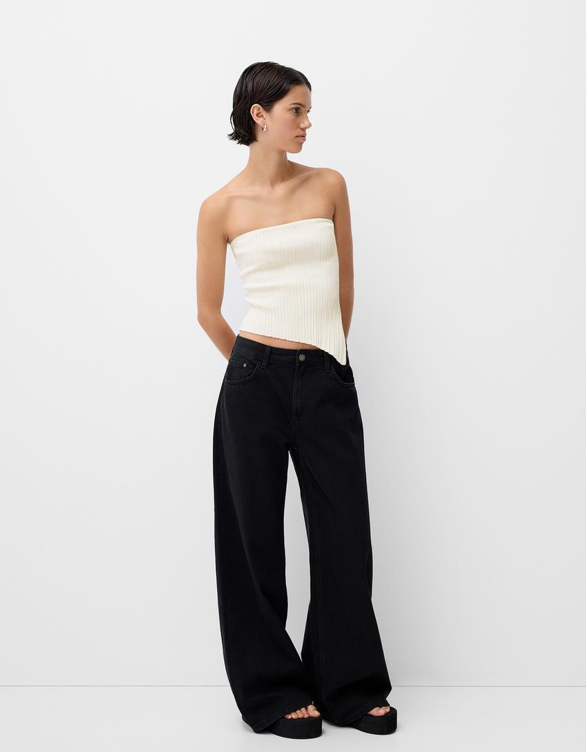 טופ סטרפלס אסימטרי-שמנת-3