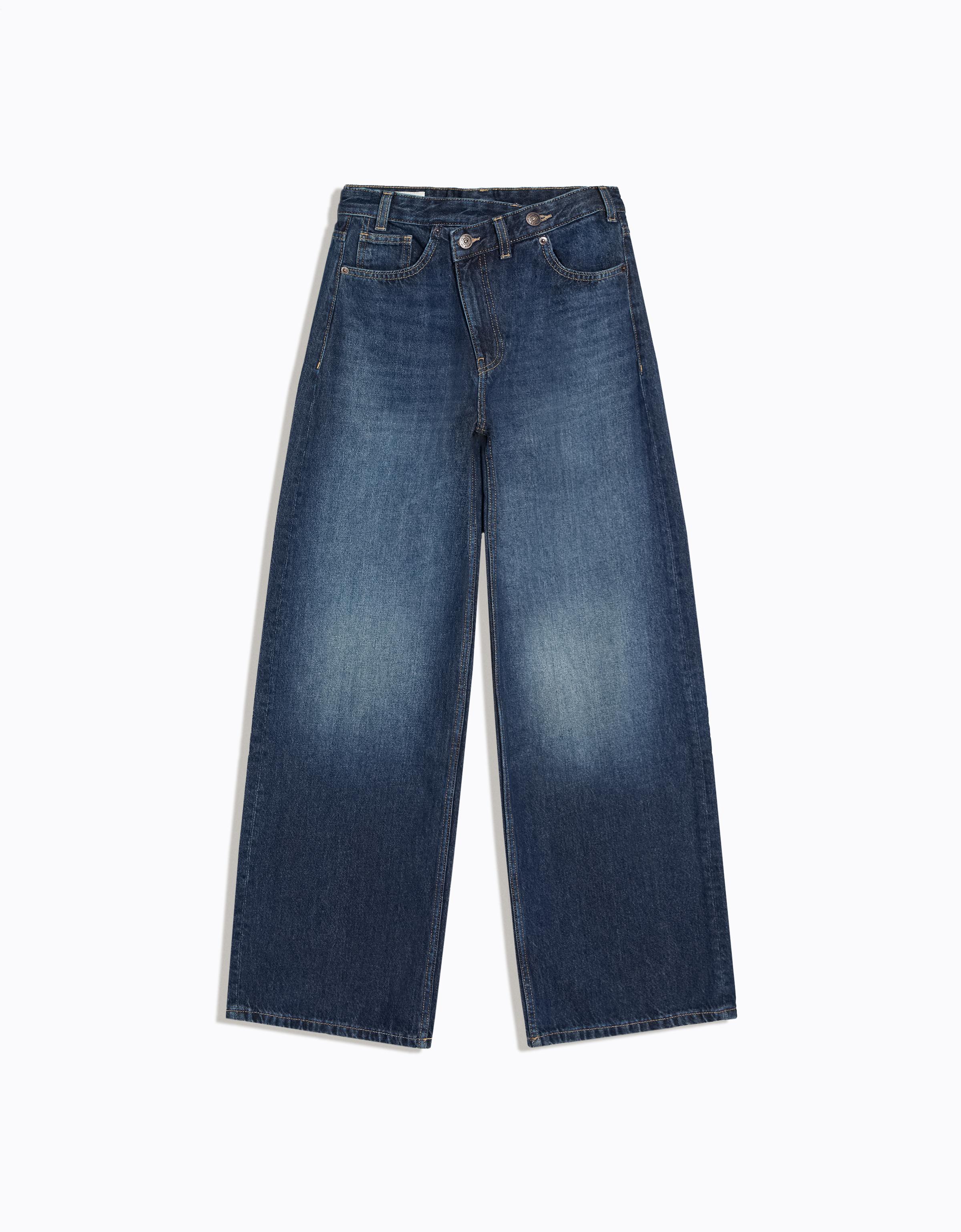 Wide-leg cross-waist jeans — Blue