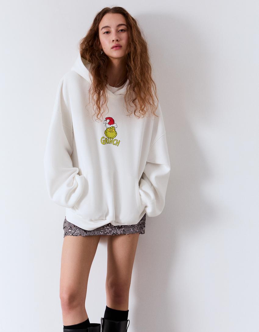 The Grinch kapüşonlu baskılı sweatshirt-Kirli beyaz