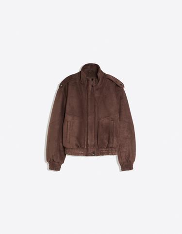 Faux suede funnel neck jacket — Brown 4