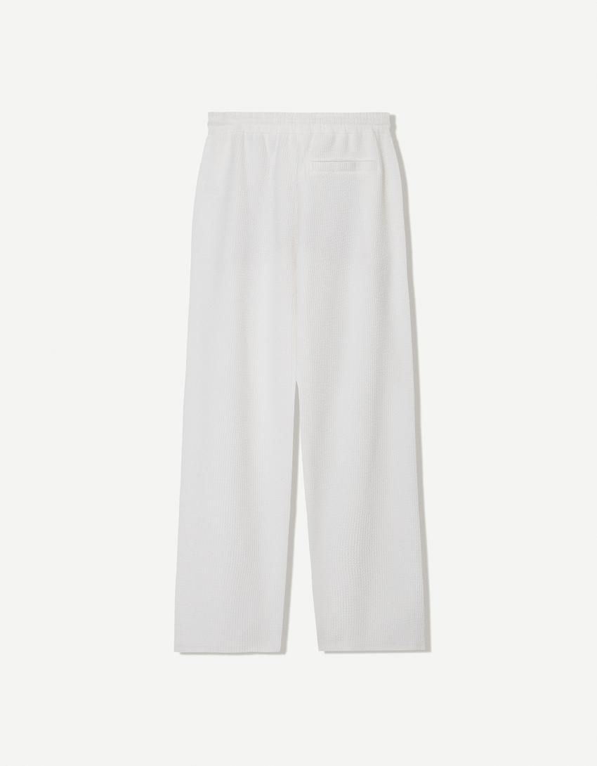 Textured wide-leg trousers-Off white