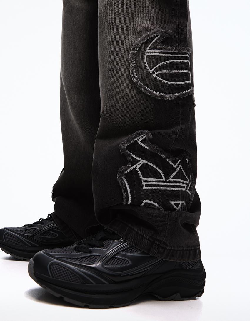 Jeans baggy remendos-Preto