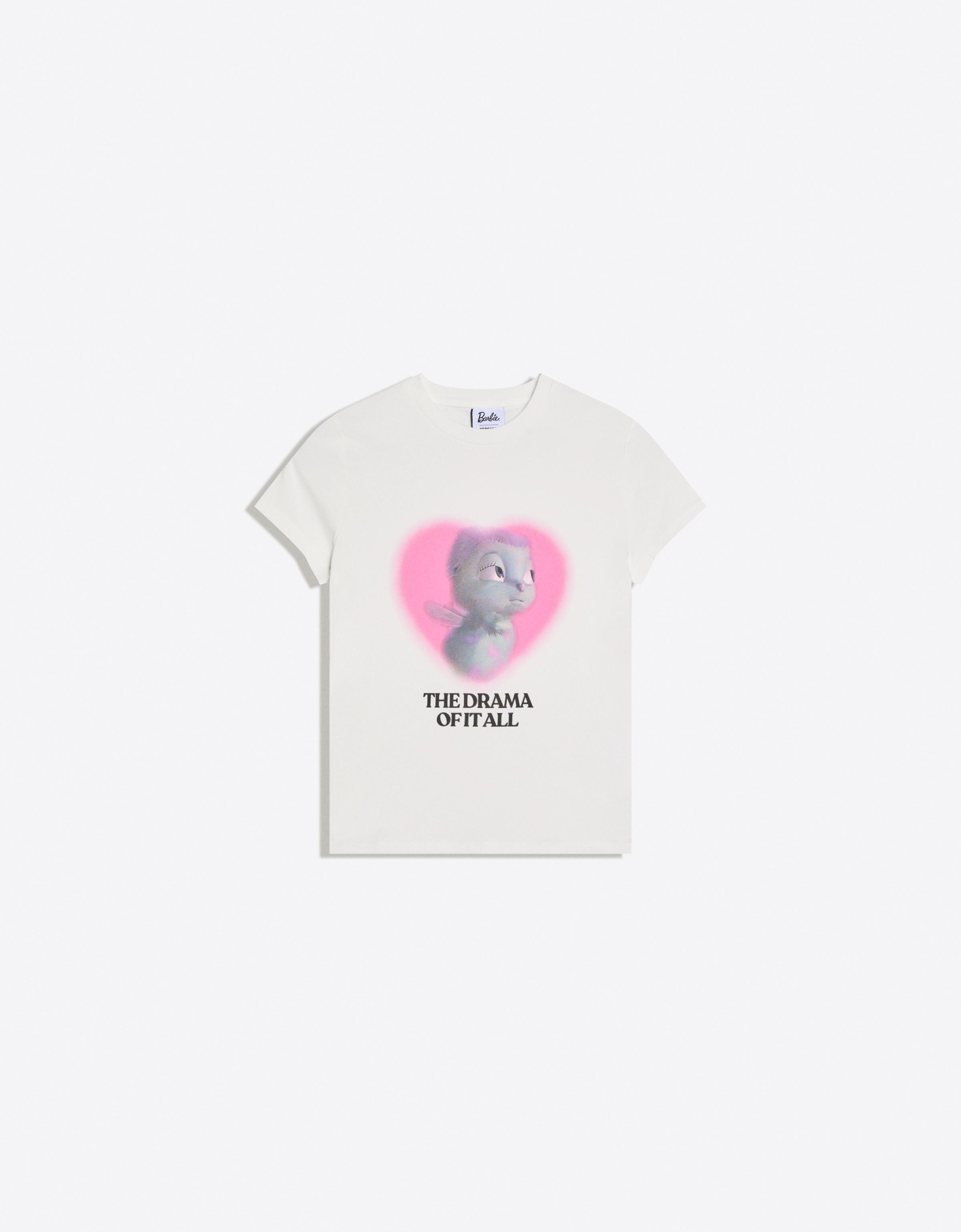 Bershka T-Shirt Mit Bibble-Print Und Kurzen Ärmeln Damen S Weiss