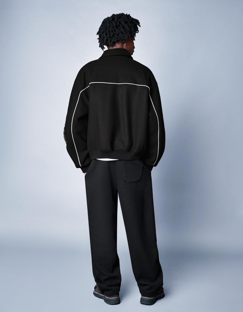 Caçadora drap pedaços-Negre