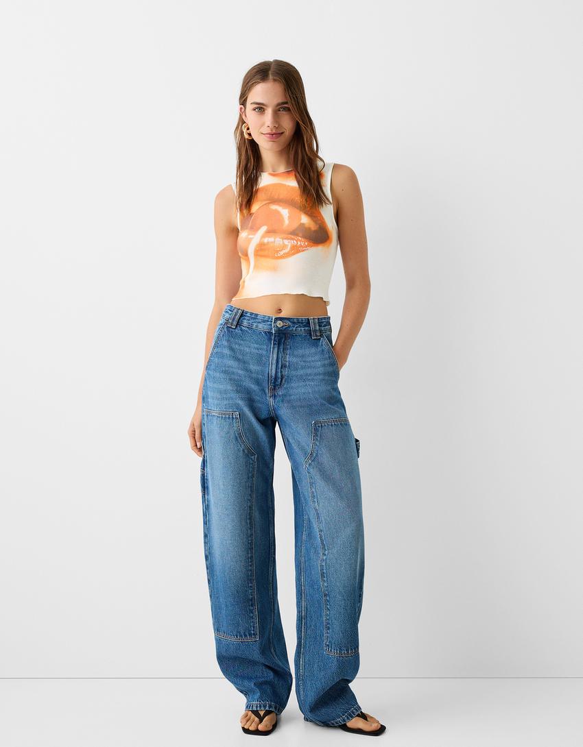 Débardeur bord-côte imprimé-Écru-3