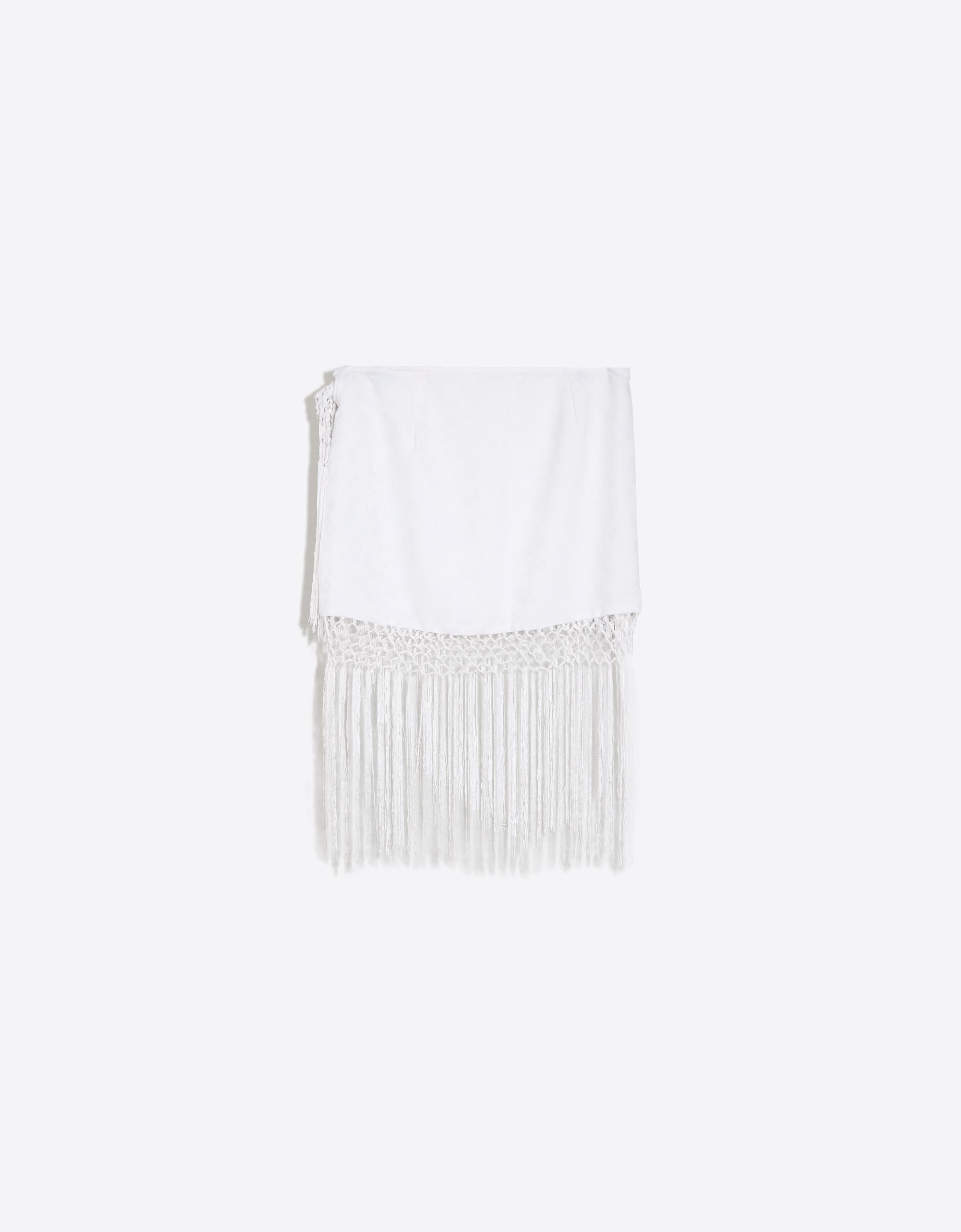 Jacquard fringed mini skirt — White