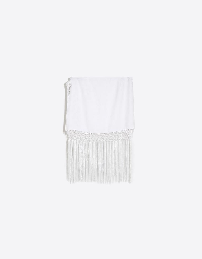 Fringed jacquard mini skirt-White