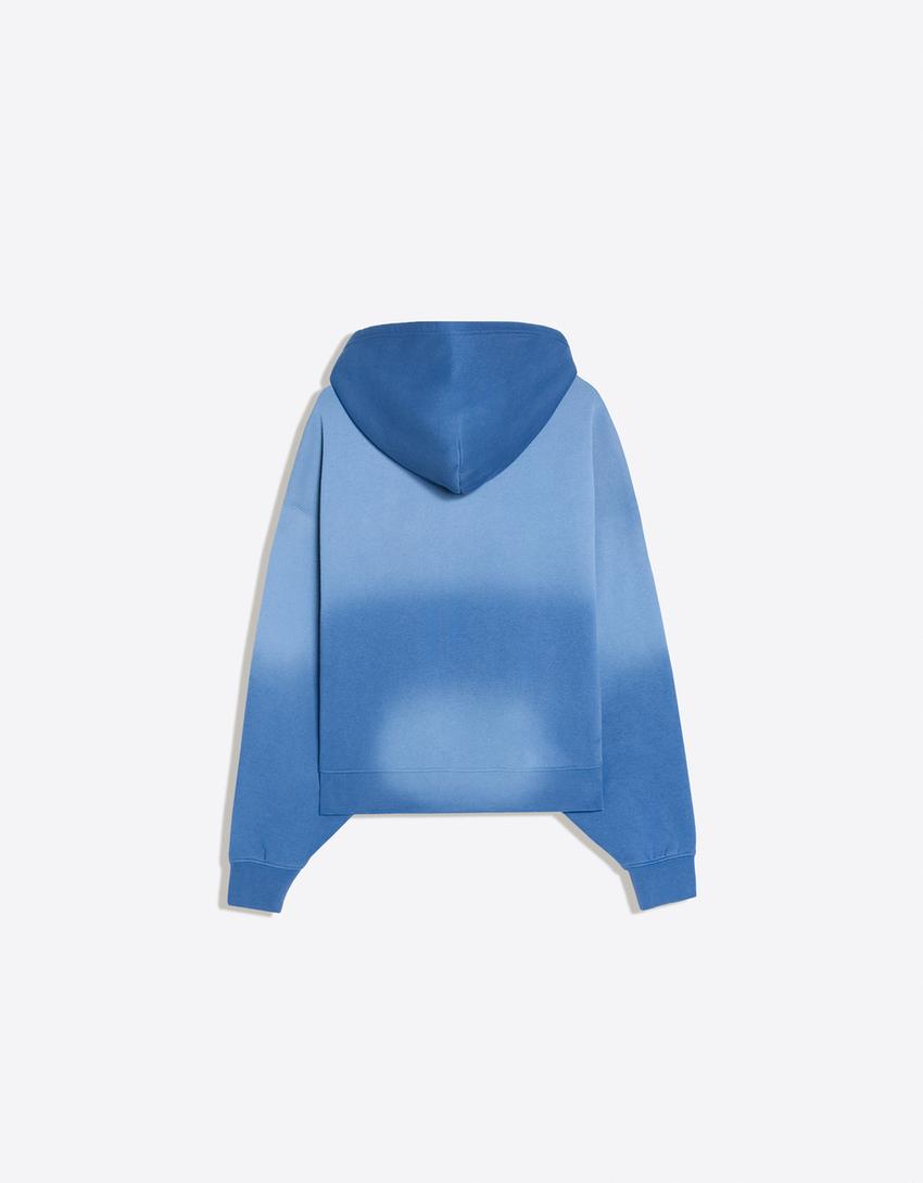Hoodie in Washed-Optik mit Print-Blau