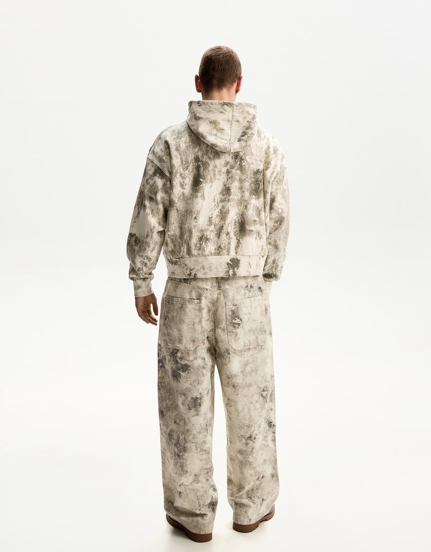 Printed sweatshirt with zip-Green-1