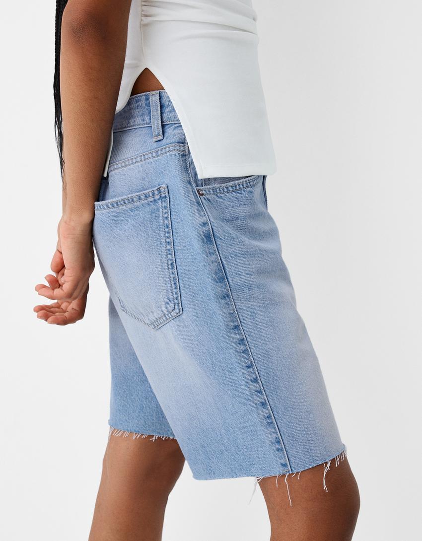 Calções bermuda denim straight 90's-Azul lavado-2
