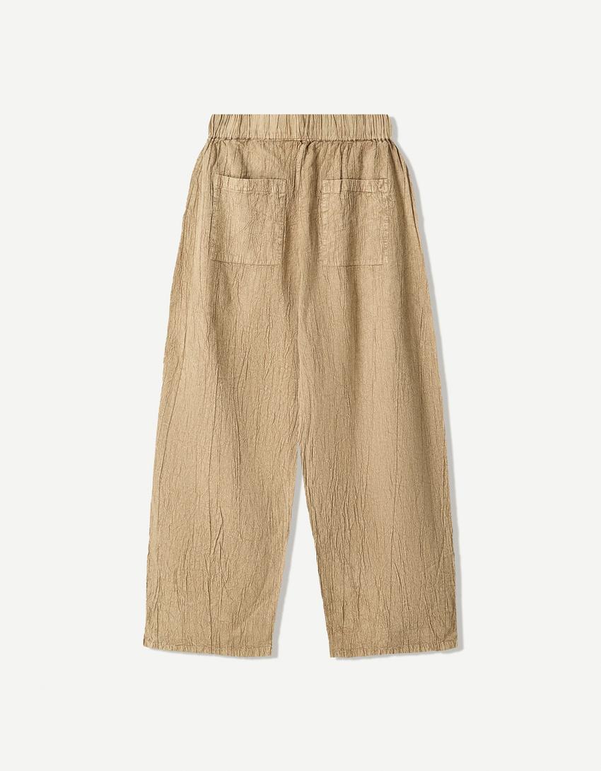 Pantalone širokih nabranih nogavica-Kaki-5