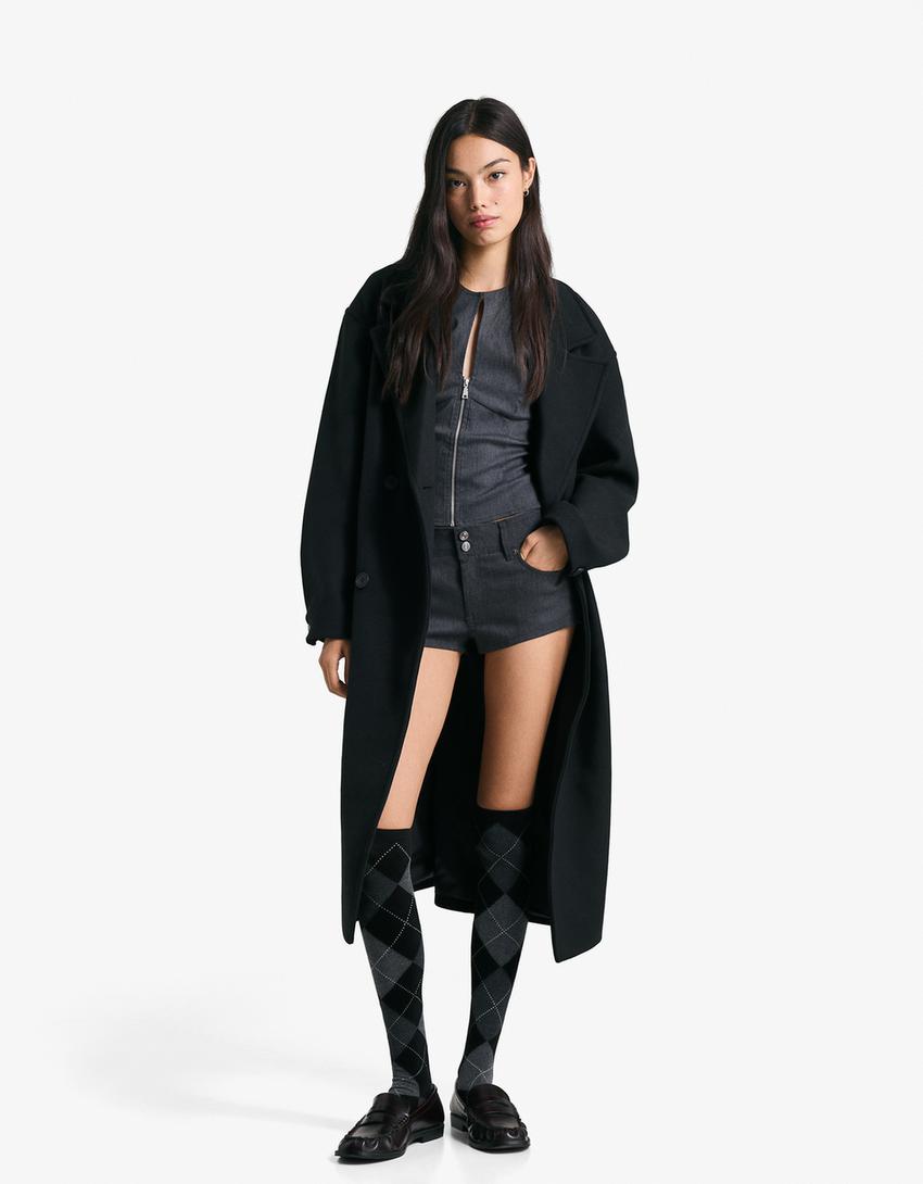 Long drop-shoulder coat-Black
