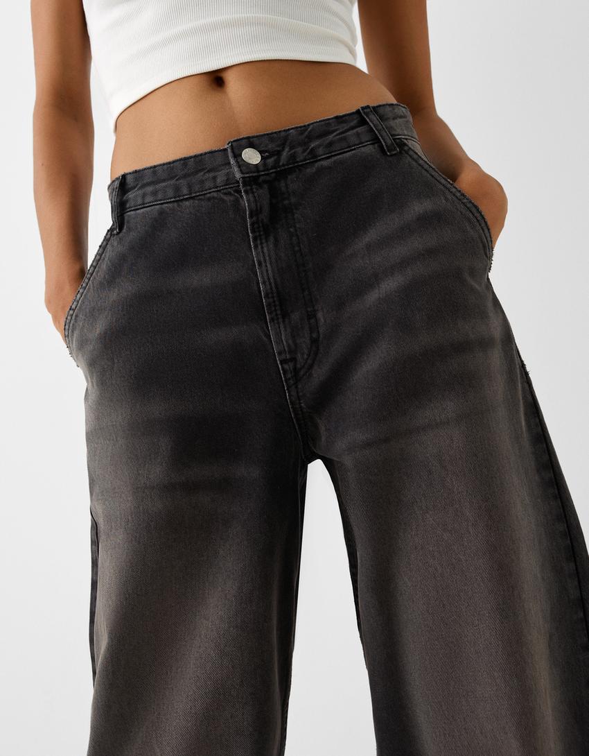 بنطال جينز تزلج بتأثير باهت-رمادي-3