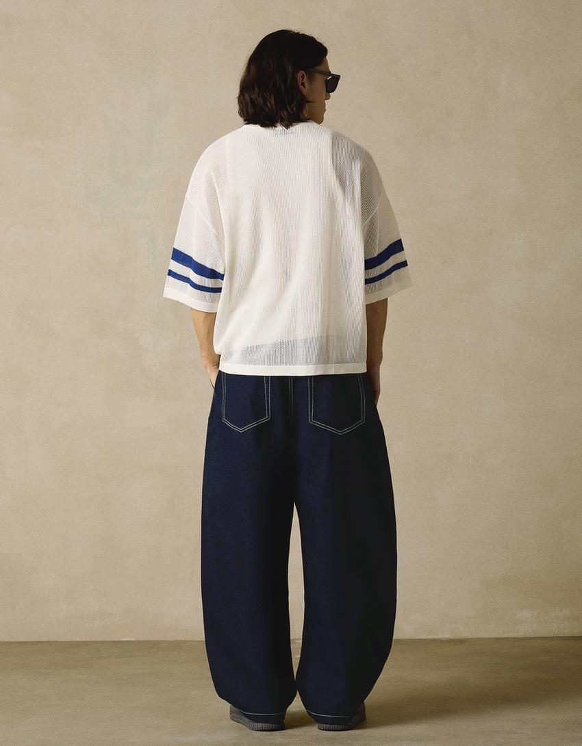 Pleated barrel jeans-Navy