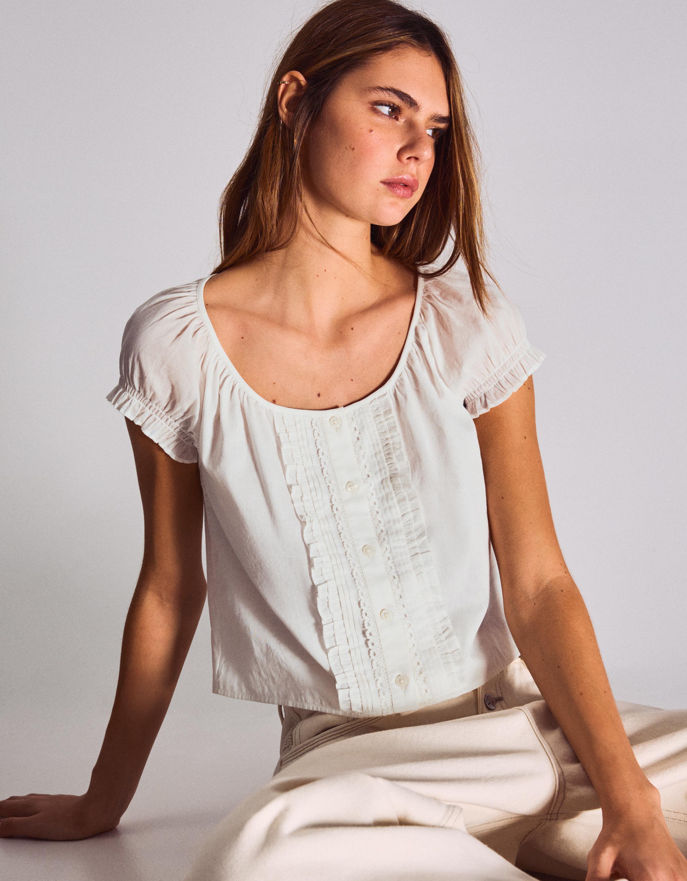 Blusa Manga Corta Mujer L Blanco