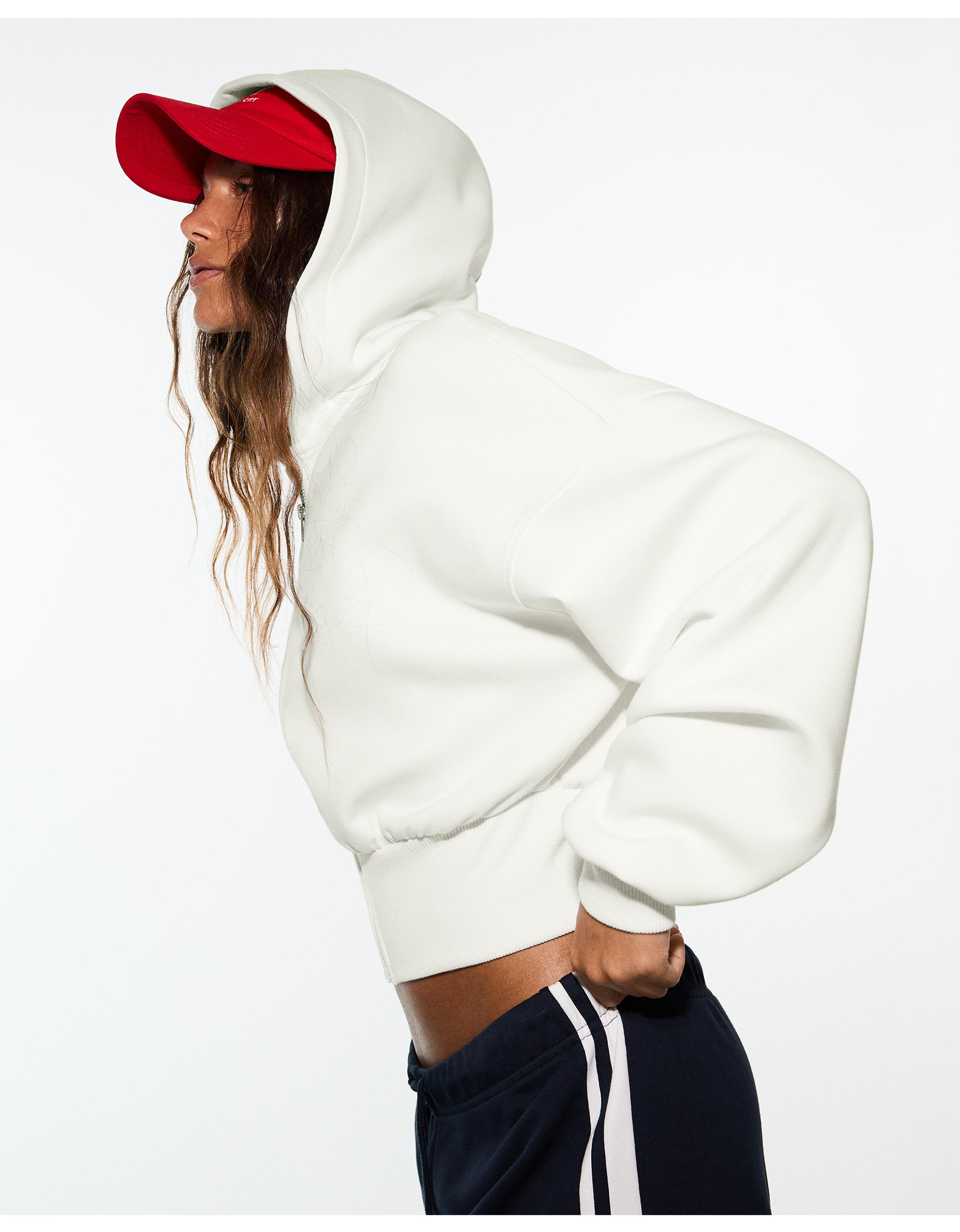 Zip-up hooded sweatshirt with sash — Cream