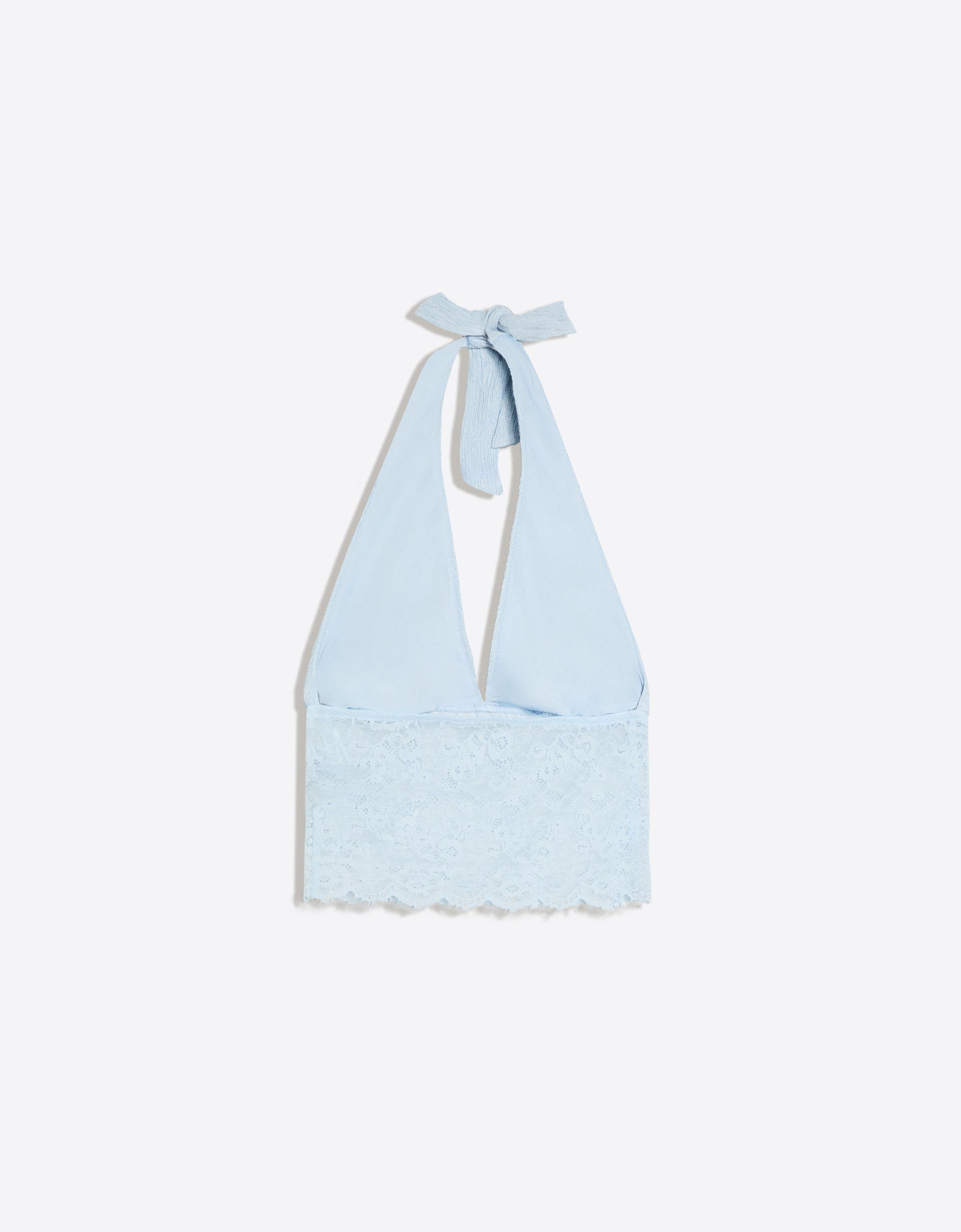 Rustic asymmetric lace top — Blue