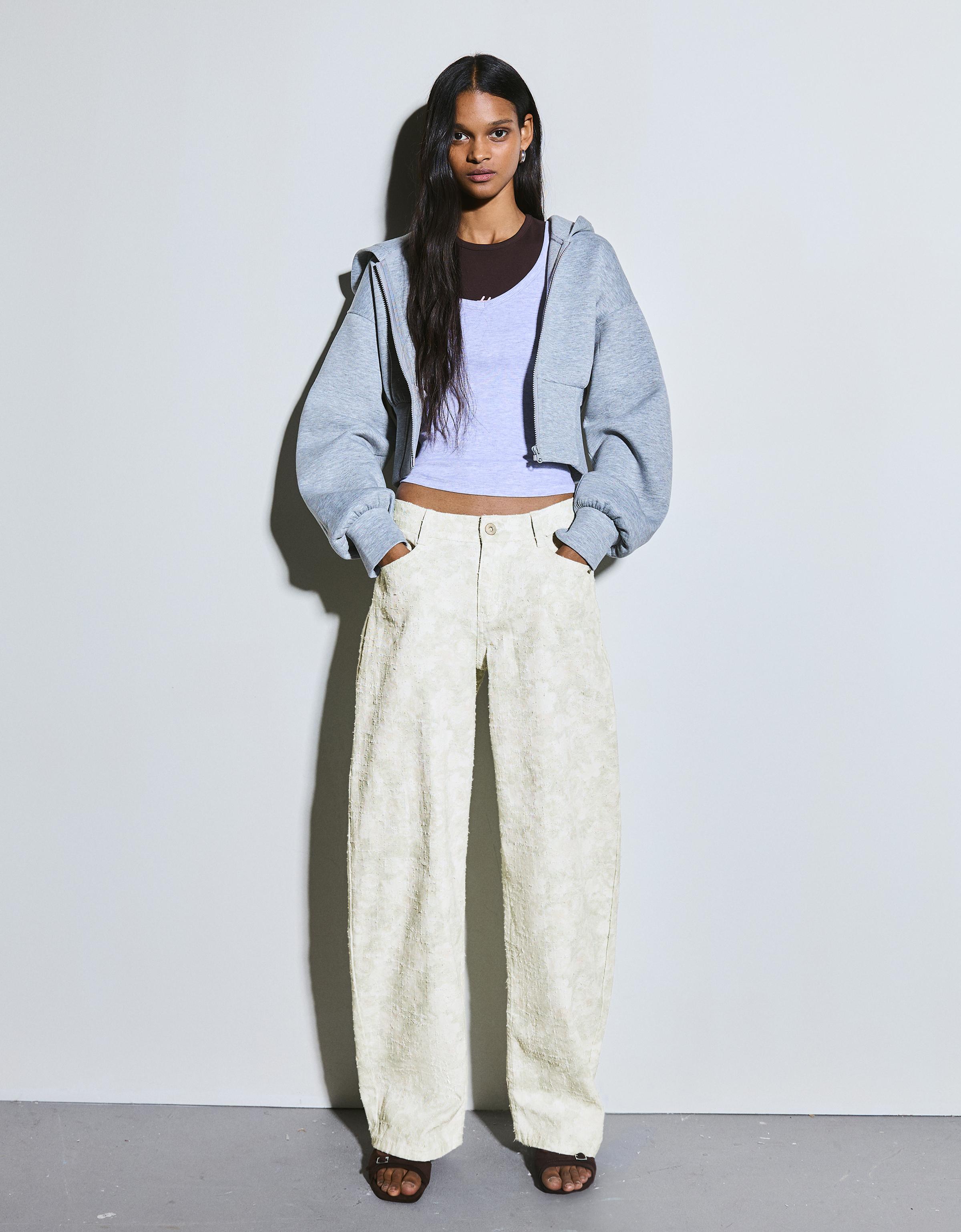 Düşük bel dokulu ve desenli baggy fit jean - Görsel 49