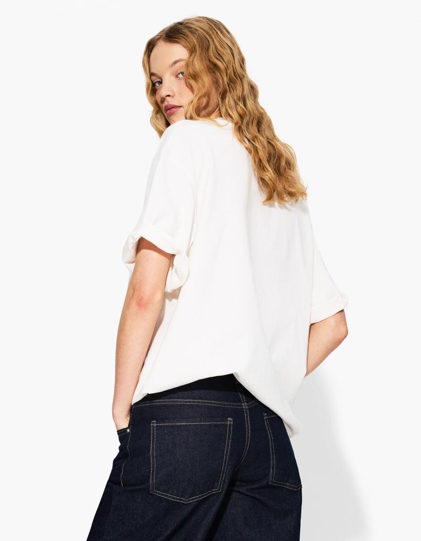 Oversize short sleeve heavy cotton T-shirt-Off white