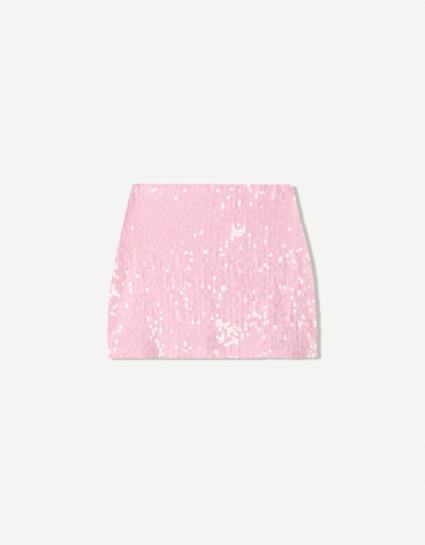 Mini-jupe à paillettes-Rose-4