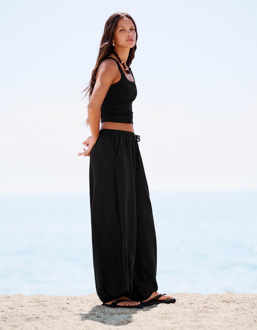 Pantalon bouffant rustique-Noir