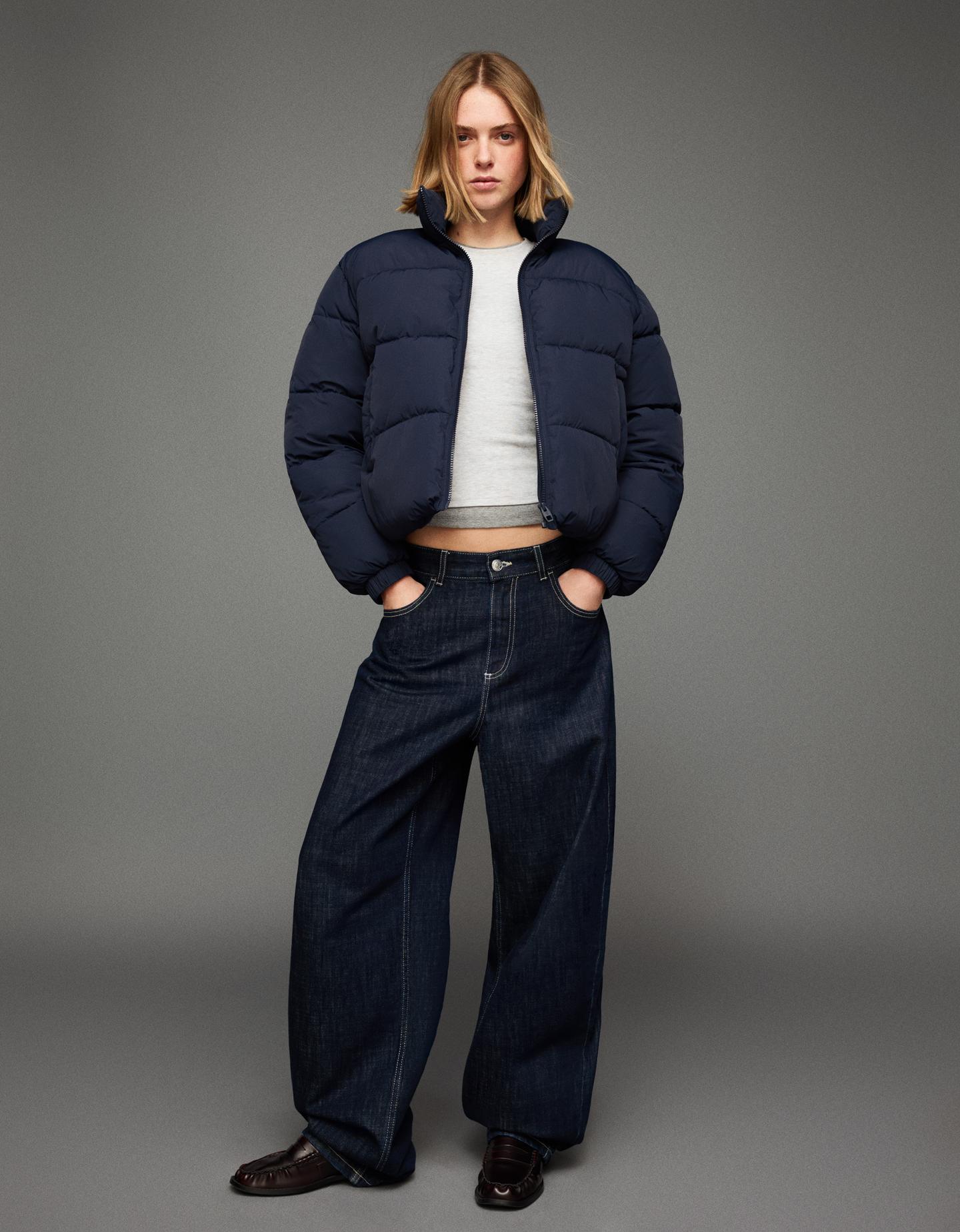 Bershka pikowana kurtka granatowy