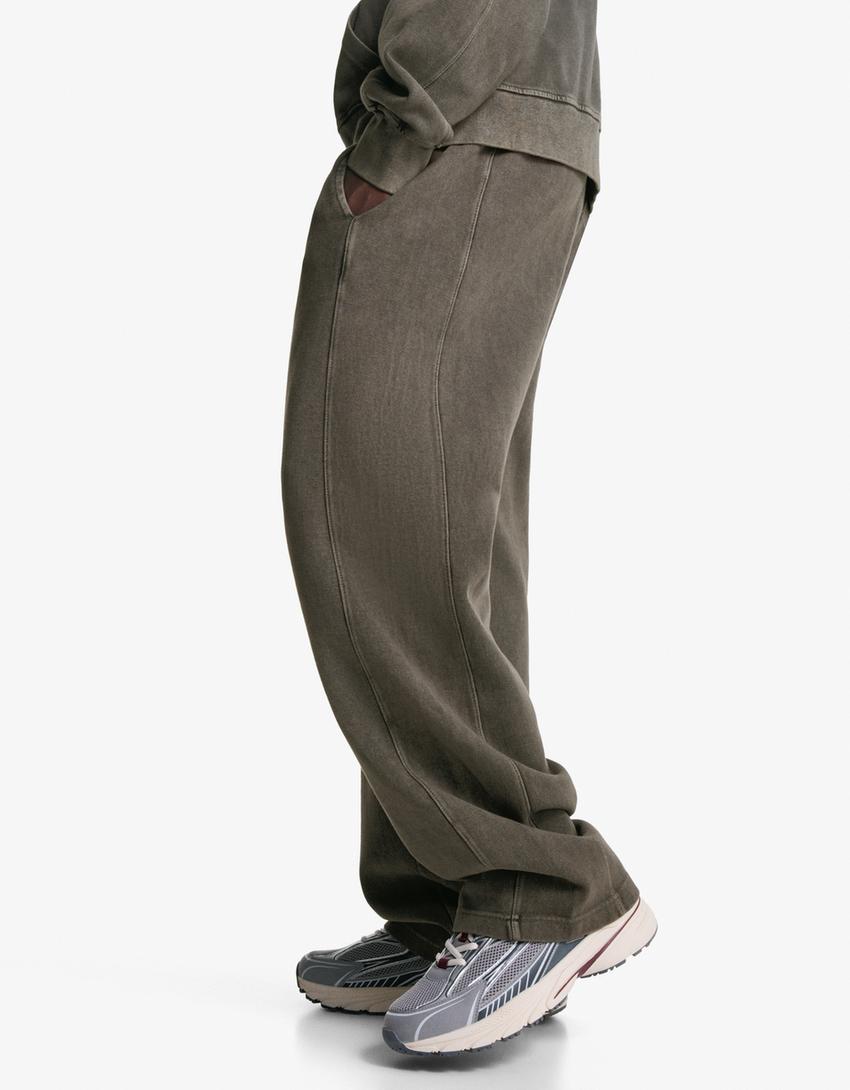 Pantalon piqué effet délavé-Gris