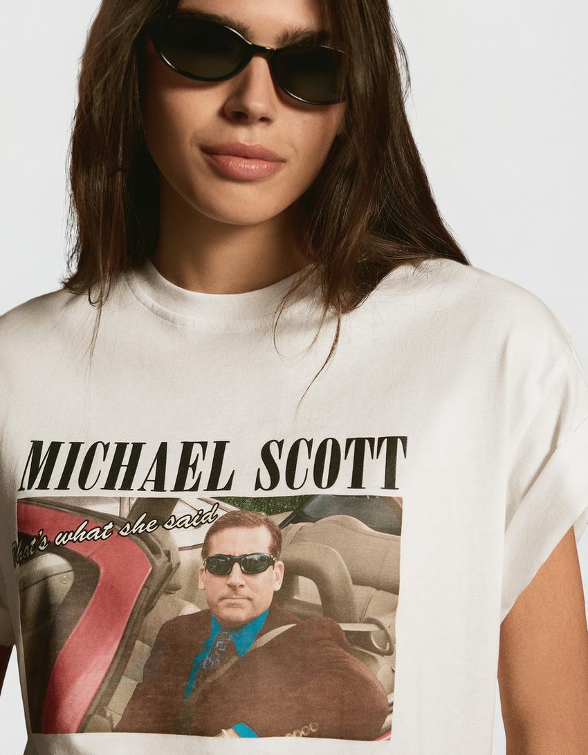 Camiseta Michael Scott The Office manga corta print-Blanco roto